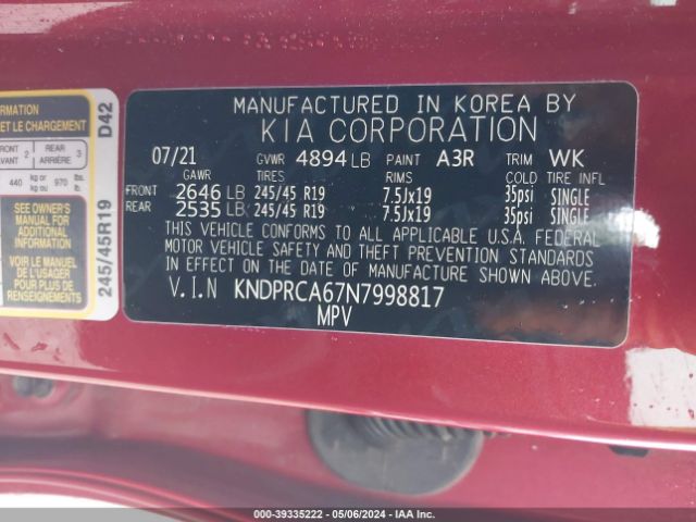 KNDPRCA67N7998817 KIA Sportage Sx Turbo