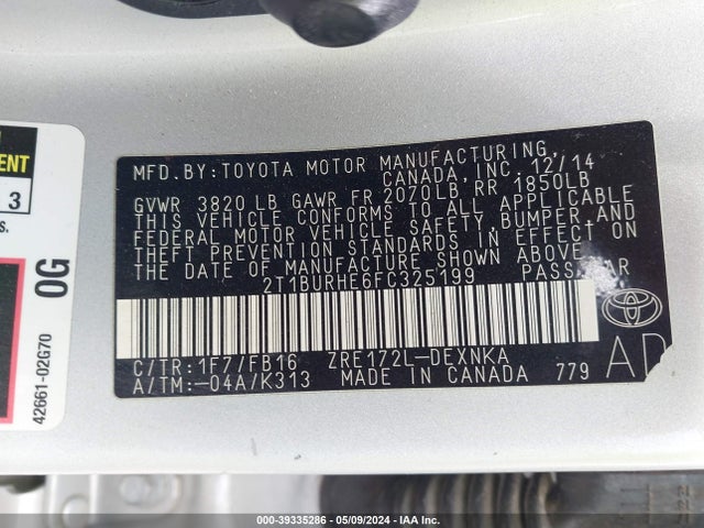 Toyota Corolla Le Plus 2015 2T1BURHE6FC325199 Image 9