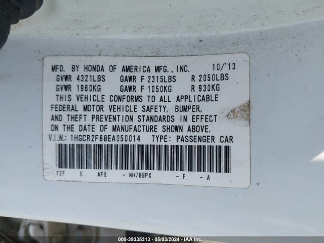 Honda Accord Ex-l 2014 1HGCR2F88EA050014 Image 9