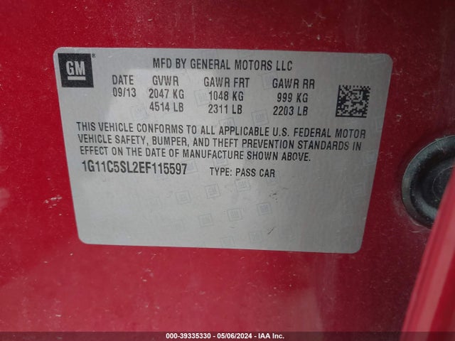Chevrolet MALIBU 1LT 2014 1G11C5SL2EF115597 Image 9