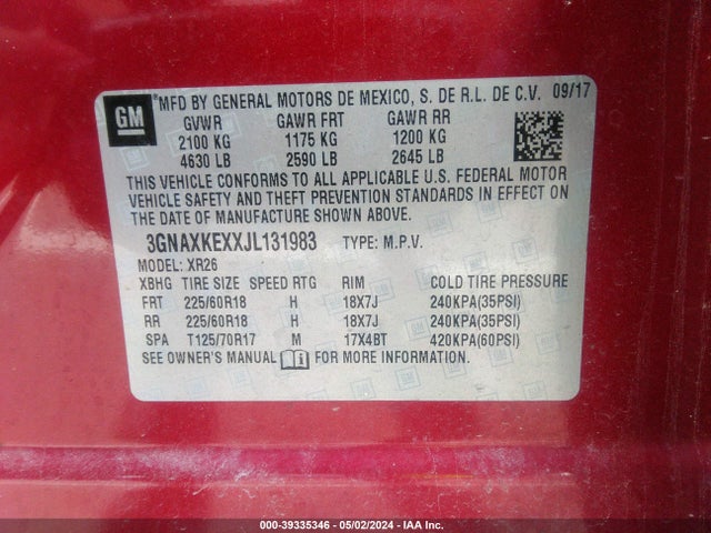 Chevrolet EQUINOX LT 2018 3GNAXKEXXJL131983 Image 9