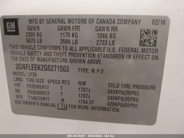 Chevrolet EQUINOX LS 2016 2GNFLEEK2G6271563 Image 9