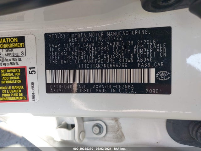 Toyota CAMRY LE 2022 4T1C11AK7NU666266 Image 9