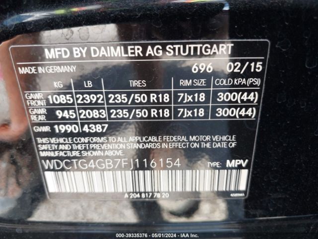WDCTG4GB7FJ116154 Mercedes-Benz Gla 250 4matic