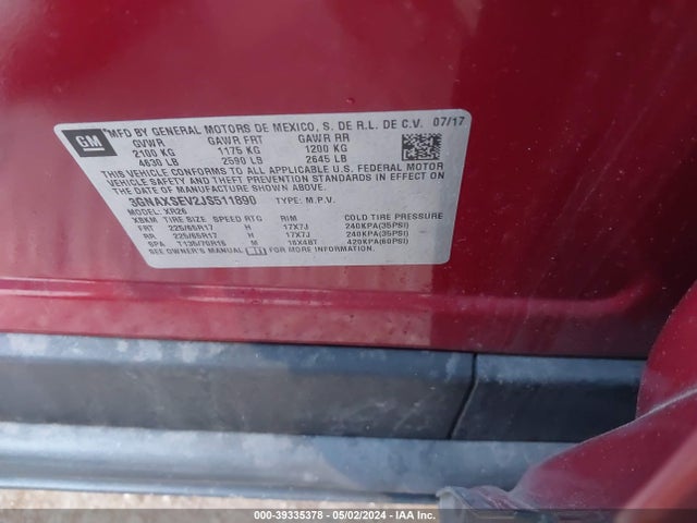 Chevrolet EQUINOX LT 2018 3GNAXSEV2JS511890 Image 9