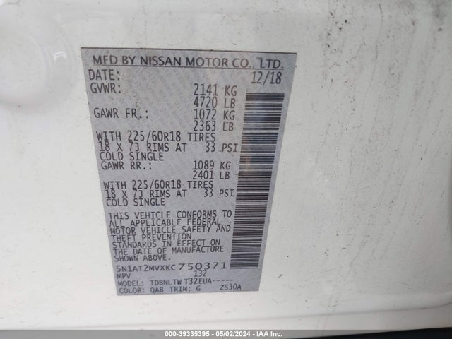 Nissan ROGUE SV 2019 5N1AT2MVXKC750371 Image 9