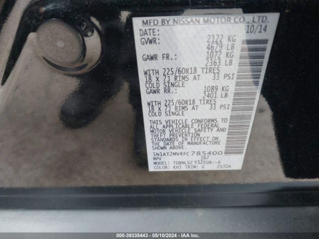 5N1AT2MV4FC785400 Nissan Rogue Sl