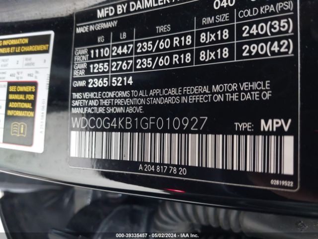 WDC0G4KB1GF010927 Mercedes-Benz Glc 300 4matic