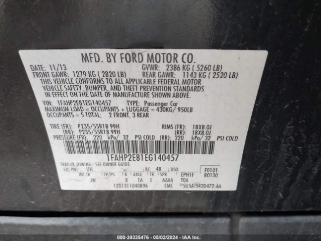 1FAHP2E81EG140457 Ford TAURUS SEL