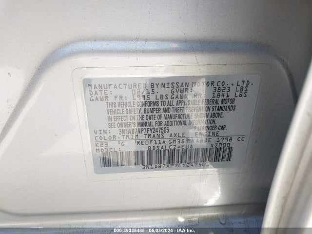 Nissan SENTRA S 2015 3N1AB7AP7FY247505 Image 9