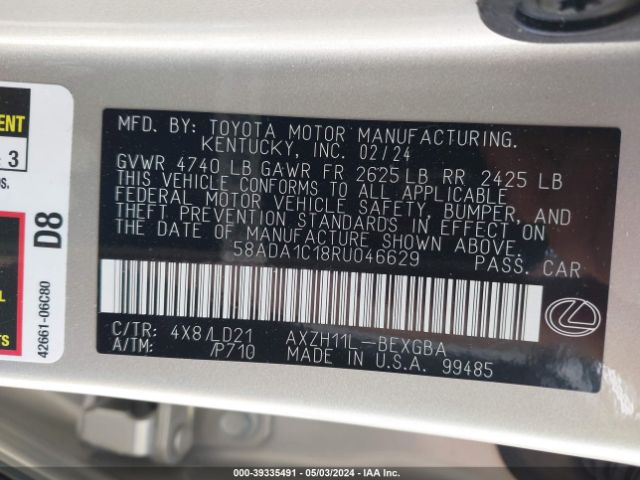 58ADA1C18RU046629 Lexus ES 300H