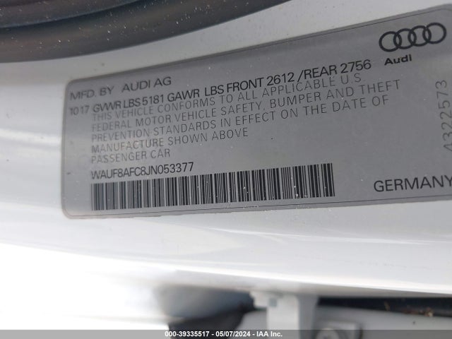 WAUF8AFC8JN053377 Audi A6 2.0t Premium/2.0t Sport