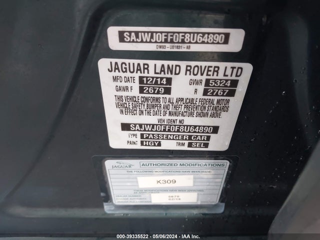 2015 JAGUAR XF SAJWJ0FF0F8U64890 Photo 8