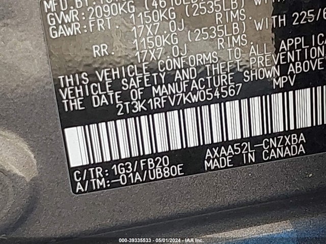 Toyota RAV4 LE 2019 2T3K1RFV7KW054567 Image 9