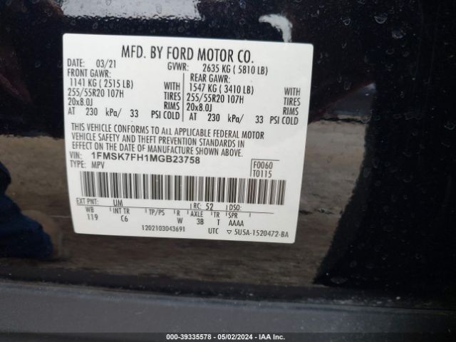 1FMSK7FH1MGB23758 Ford Explorer Limited
