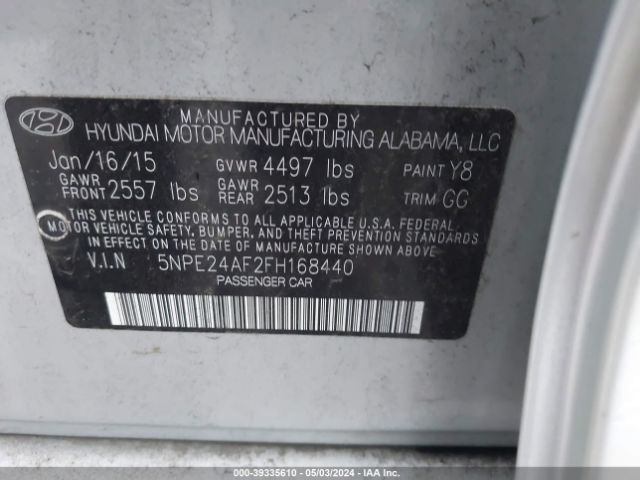 5NPE24AF2FH168440 Hyundai SONATA SE