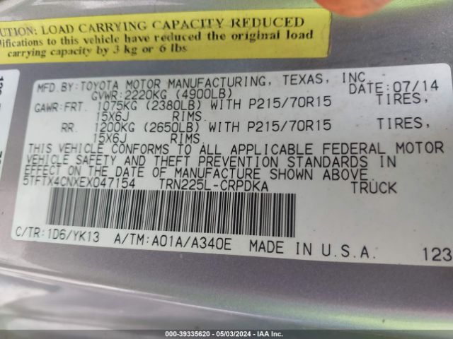 5TFTX4CNXEX047154 Toyota Tacoma
