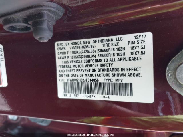 7FARW2H82JE014856 Honda Cr-v Ex-l/ex-l Navi