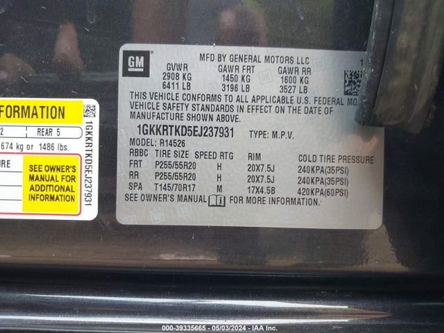 GMC Acadia Denali 2014 1GKKRTKD5EJ237931 Image 9