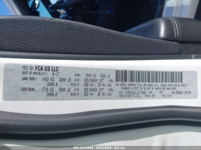 1C4RDHDG1JC115031 Dodge Durango Gt Rwd
