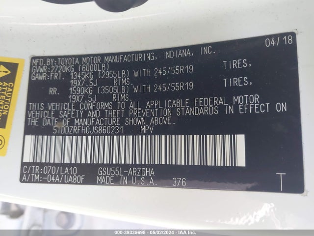 Toyota Highlander Limited Platinum 2018 5TDDZRFH0JS860231 Image 9