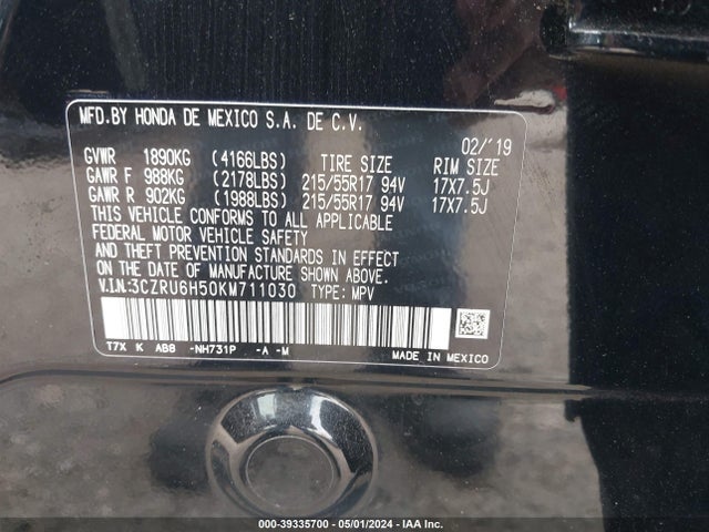 Honda HR-V EX 2019 3CZRU6H50KM711030 Image 9