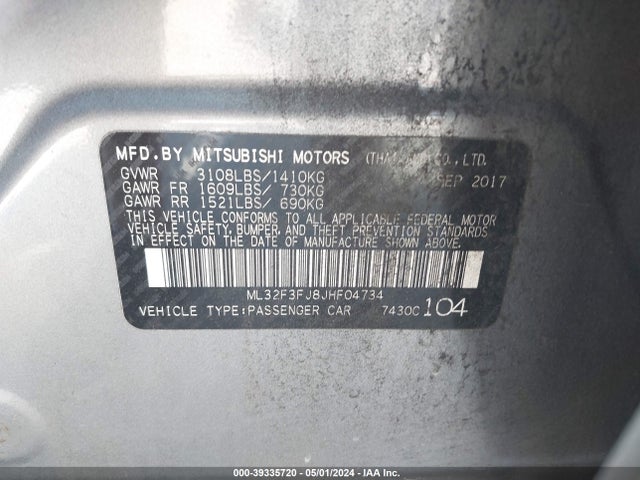 ML32F3FJ8JHF04734 Mitsubishi Mirage G4 Es