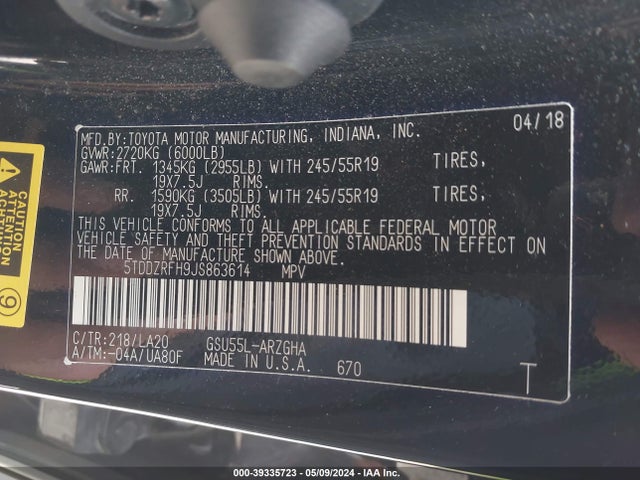 Toyota Highlander Limited Platinum 2018 5TDDZRFH9JS863614 Image 9