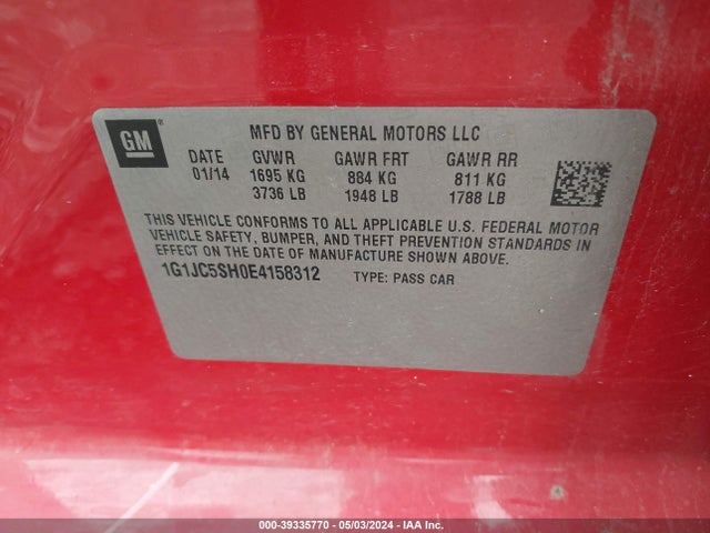 Chevrolet Sonic Lt Auto 2014 1G1JC5SH0E4158312 Image 9