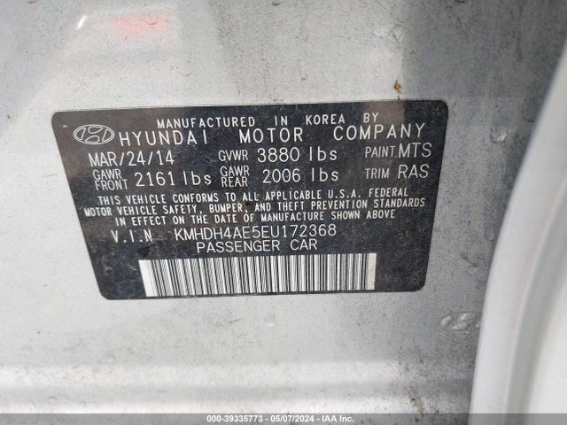 Hyundai Elantra Limited 2014 KMHDH4AE5EU172368 Image 9