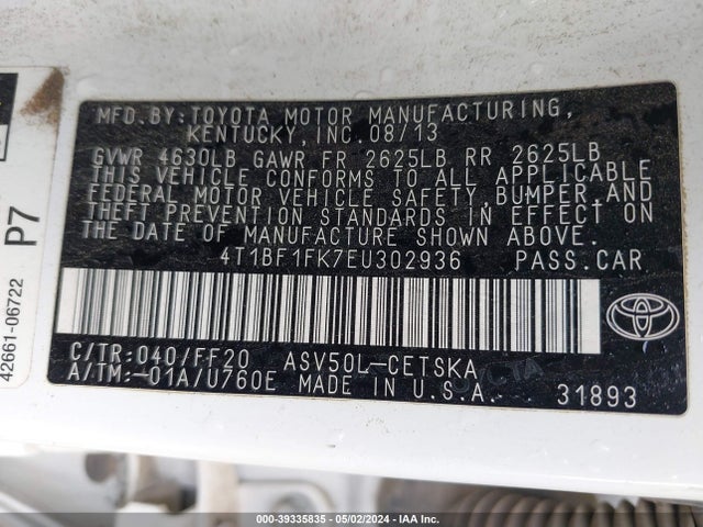 Toyota CAMRY SE 2014 4T1BF1FK7EU302936 Image 9