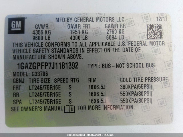 Chevrolet Express 3500 Lt 2018 1GAZGPFP7J1181392 Image 9