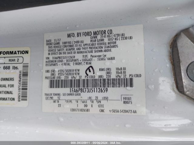 1FA6P8CF3J5112659 Ford MUSTANG GT