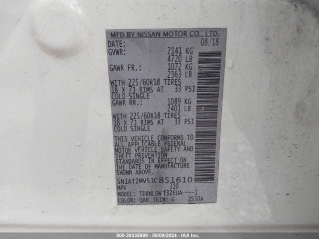 Nissan Rogue Sl 2018 5N1AT2MV5JC851610 Image 9