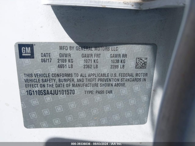 Chevrolet IMPALA 1LT 2018 1G1105SA4JU101570 Image 9