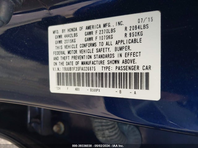 Acura TLX 2015 19UUB1F35FA026875 Image 9
