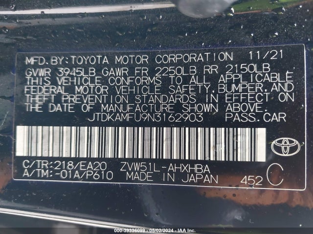 Toyota PRIUS XLE 2022 JTDKAMFU9N3162903 Image 9