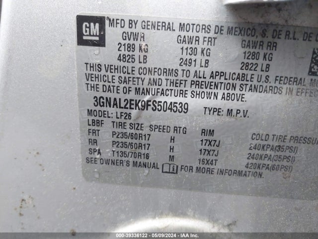 Chevrolet Captiva Sport 2ls 2015 3GNAL2EK9FS504539 Image 9