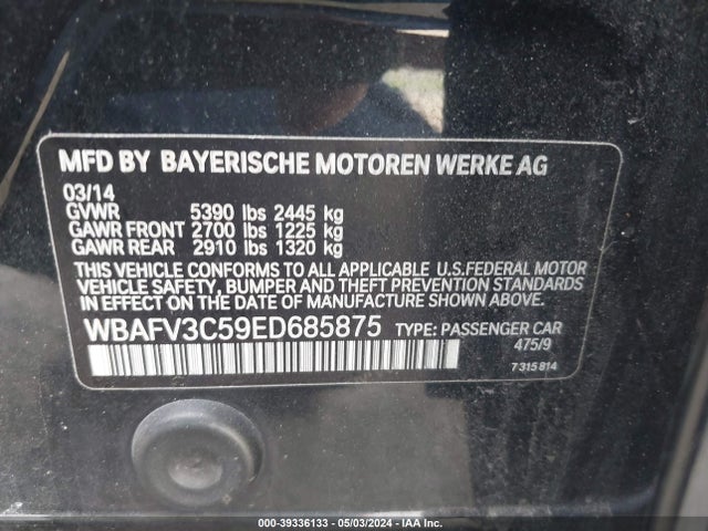 BMW 535d Xdrive 2014 WBAFV3C59ED685875 Image 9