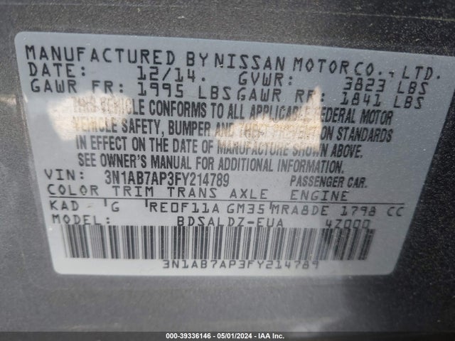 Nissan SENTRA SV 2015 3N1AB7AP3FY214789 Image 9