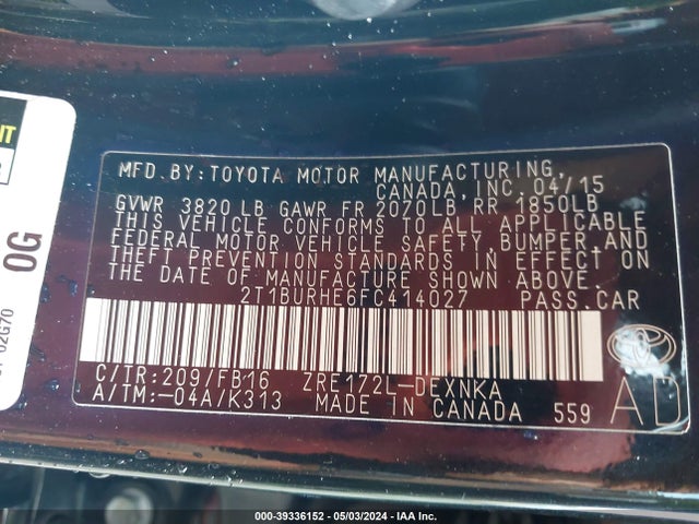 Toyota COROLLA LE 2015 2T1BURHE6FC414027 Image 9