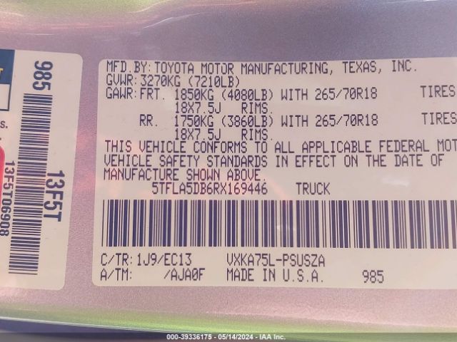 5TFLA5DB6RX169446 Toyota Tundra Sr5