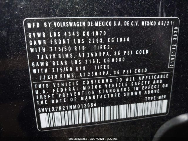 3VVLX7B21NM013684 Volkswagen Taos 1.5t Se