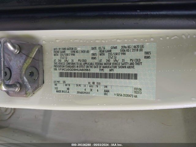 Ford ESCAPE SE 2017 1FMCU0GD9HUA60563 Image 9