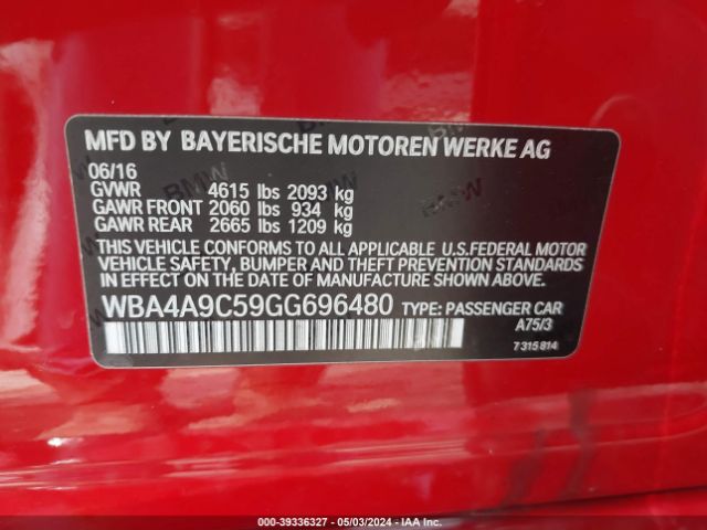 WBA4A9C59GG696480 BMW 428i Gran Coupe