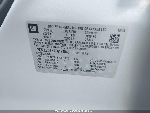 Chevrolet Equinox Ltz 2015 2GNALDEK4F6187845 Image 9