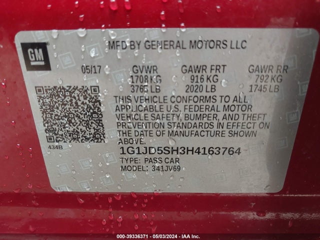 Chevrolet Sonic Lt Auto 2017 1G1JD5SH3H4163764 Image 9