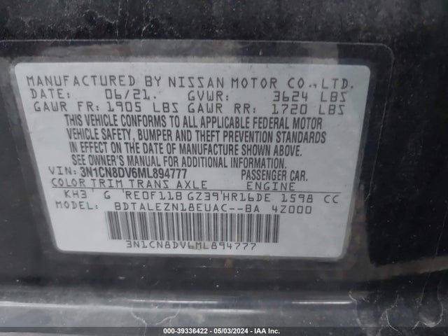 Nissan Versa S Xtronic Cvt 2021 3N1CN8DV6ML894777 Image 9