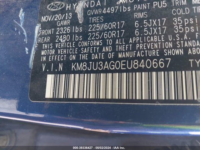 Hyundai TUCSON SE 2014 KM8JU3AG0EU840667 Image 9