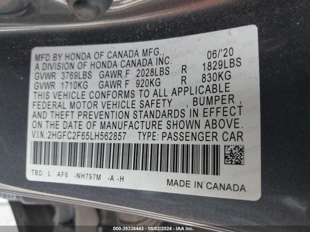 Honda Civic Lx 2020 2HGFC2F65LH562857 Image 9